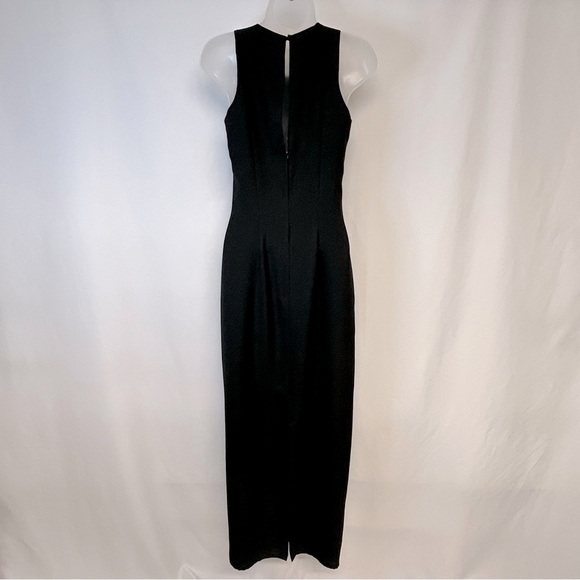 Vintage Long Sleeveless Evening Dress Round Neck‎ Slit Crepe Black Classic Glam - Picture 2 of 12